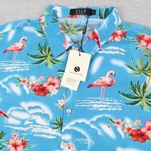 SSLR Hawaiian Shirt Mens Size L Blue Polyester Short Sleeve NEW
